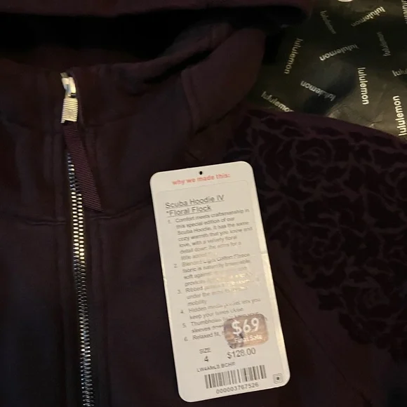 EUC Lululemon Scuba Hoodie IV *Floral Flock, Sz 4, BLACK CHERRY - Picture 2 of 10